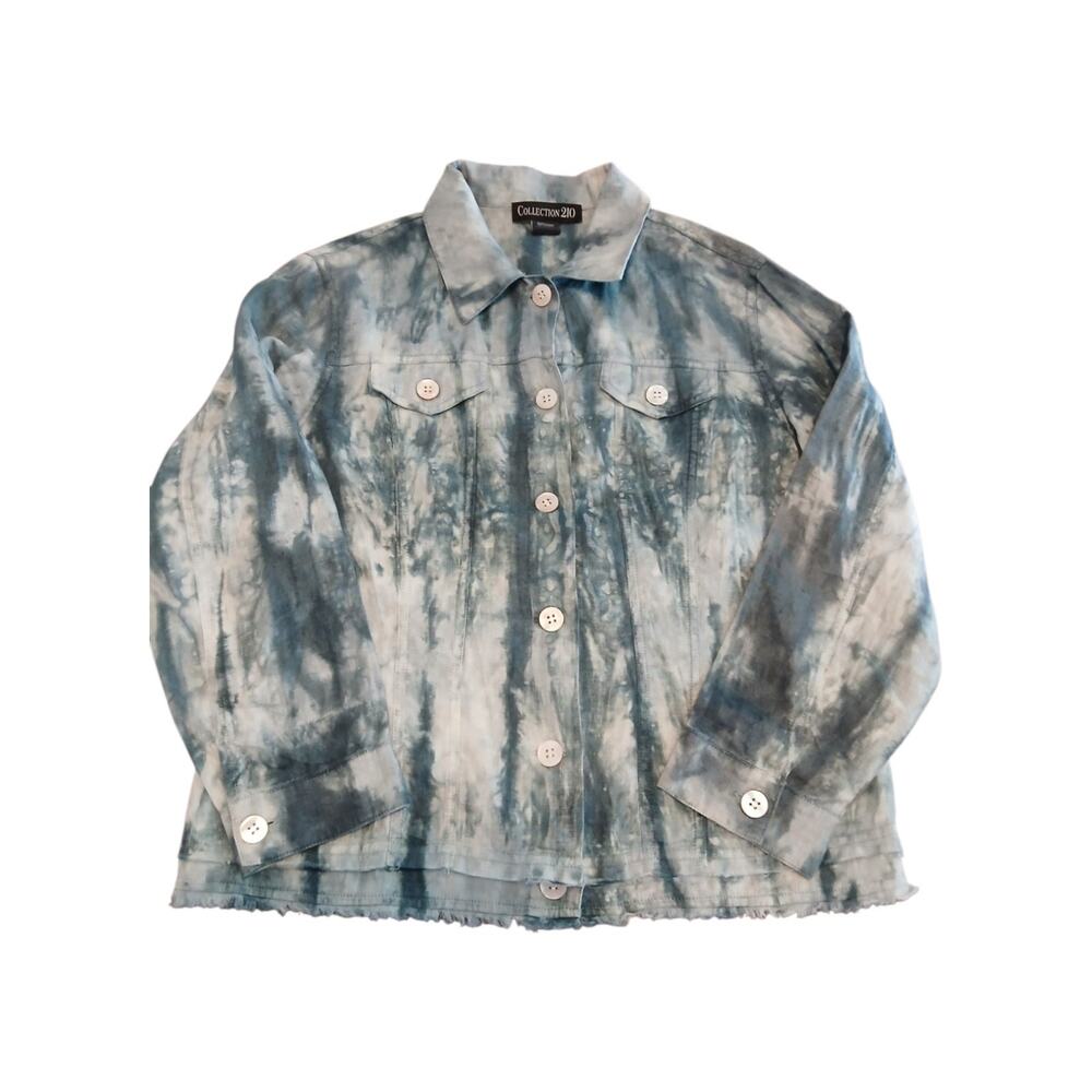 100% Linen Acid Wash Jacket Shirt Boho Beachy Y2k W SZ M